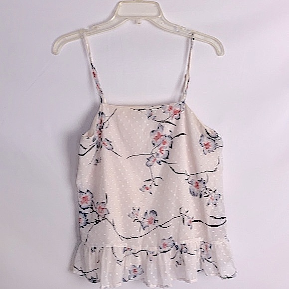 Collective Concepts Women Peplum Floral Top M Spaghetti Straps Pink Black Summer - Picture 2 of 10